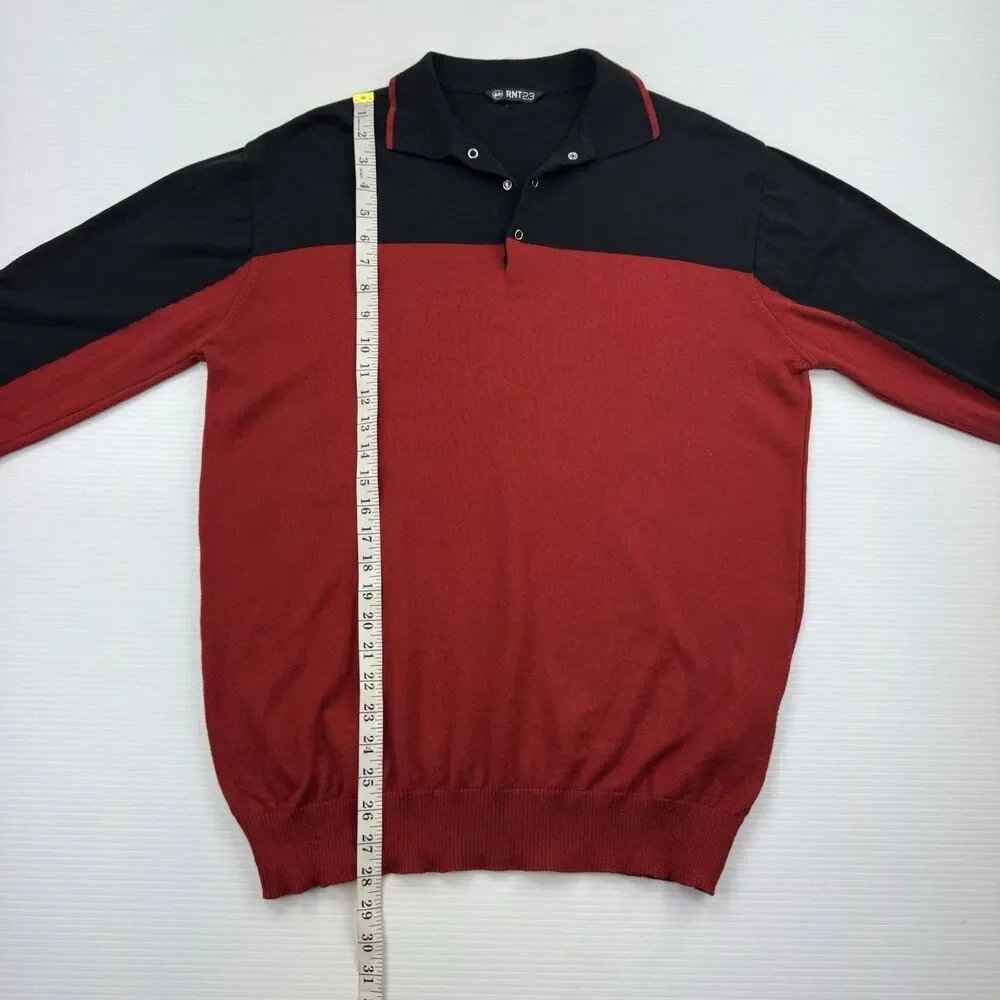 RNT23 Ron Tomson Polo Sweater Mens XL Red Black Colorblock Long Sleeve